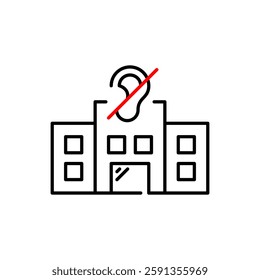 Hospital and ear crossed symbol. Audiologist, otolaryngologist treating hearing loss. Health services designed for deaf or hard-of-hearing patients, such as sign language communication. Pixel perfect,