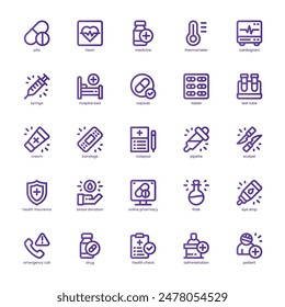 Hospital Element Icon Pack für Ihre Website, Handy, Präsentation und Logo-Design. Hospital Element Symbol Grundlinienverlauf Design. Grafikdarstellung der Vektorgrafik und bearbeitbarer Strich.