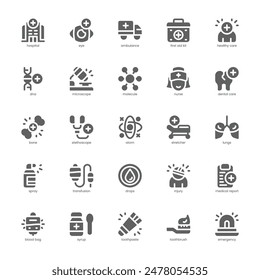 Paquete de íconos Hospital Element para su Sitio web, móvil, presentación y diseño de logotipo. Diseño de glifo de icono de Hospital Element. Ilustración gráfica de Vector y trazo editable.