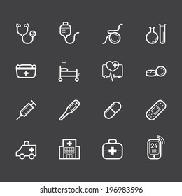 hospital element vector white icon set on black background