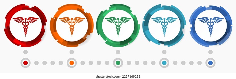 Hospital, emergency, health concept vector icon set, modern design abstract web buttons in 5 color options, infographic template