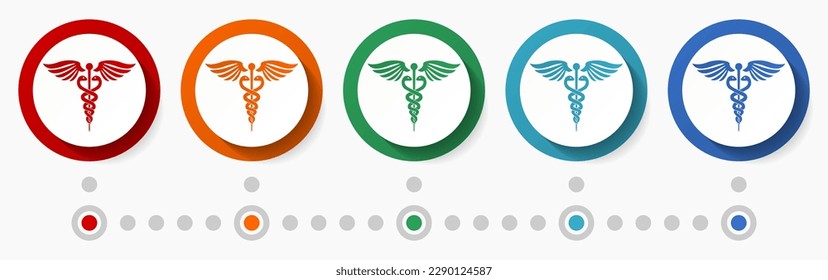 Hospital, emergency, health concept vector icon set, flat design colorful buttons, infographic template in 5 color options