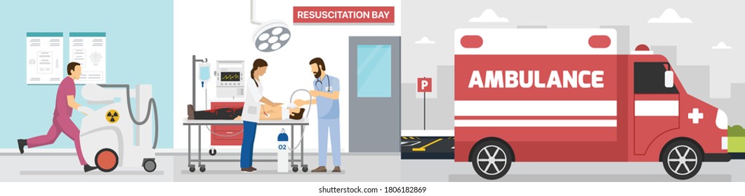 hospital emergency room ambulance flat illustration