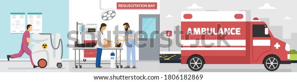 hospital\
emergency room ambulance flat\
illustration