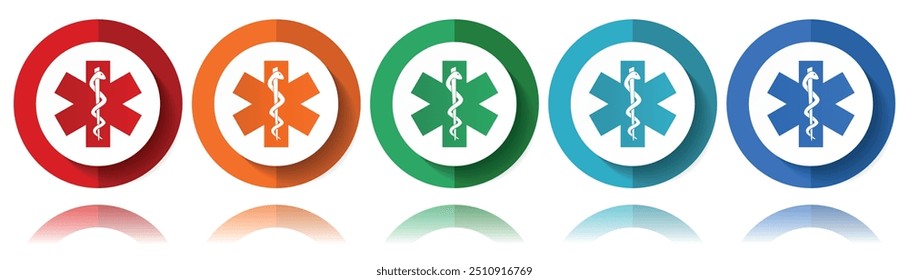 Hospital, emergency vector icons, flat icon set for logo design, webdesign and mobile applications, colorful web button collection in eps 10