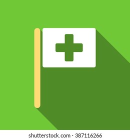 Hospital Flag long shadow vector icon. Style is a flat symbol with rounded angles on a green square symbol.