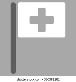 Hospital Flag vector icon. Style is bicolor flat symbol, dark gray and white colors, rounded angles, silver background.
