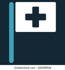 Hospital Flag vector icon. Style is bicolor flat symbol, blue and white colors, rounded angles, dark blue background.