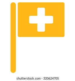 Hospital Flag vector icon. Style is flat symbol, yellow color, rounded angles, white background.