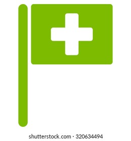 Hospital Flag vector icon. Style is flat symbol, eco green color, rounded angles, white background.
