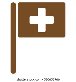 Hospital Flag vector icon. Style is flat symbol, brown color, rounded angles, white background.