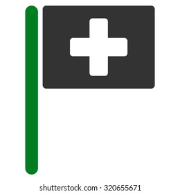 Hospital Flag vector icon. Style is bicolor flat symbol, green and gray colors, rounded angles, white background.