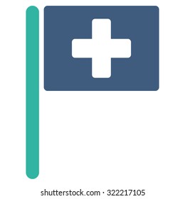 Hospital Flag vector icon. Style is bicolor flat symbol, cobalt and cyan colors, rounded angles, white background.