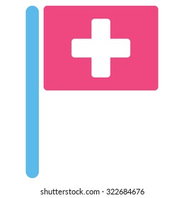 Hospital Flag vector icon. Style is bicolor flat symbol, pink and blue colors, rounded angles, white background.