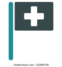 Hospital Flag vector icon. Style is bicolor flat symbol, soft blue colors, rounded angles, white background.