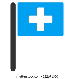 Hospital Flag vector icon. Style is bicolor flat symbol, blue and gray colors, rounded angles, white background.