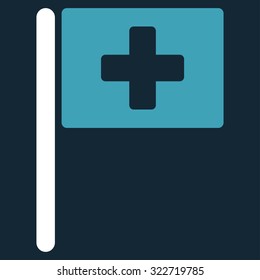 Hospital Flag vector icon. Style is bicolor flat symbol, blue and white colors, rounded angles, dark blue background.