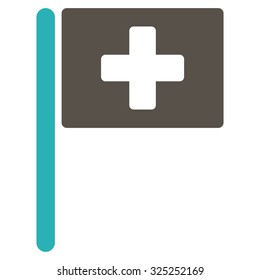 Hospital Flag vector icon. Style is bicolor flat symbol, grey and cyan colors, rounded angles, white background.