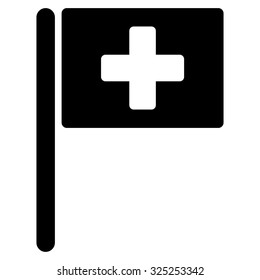 Hospital Flag vector icon. Style is flat symbol, black color, rounded angles, white background.