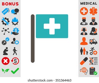 Hospital Flag vector icon. Style is bicolor flat symbol, grey and cyan colors, rounded angles, white background.