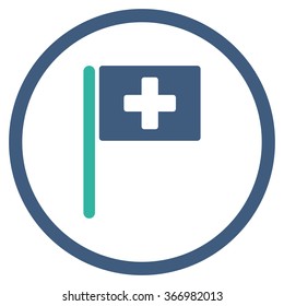 Hospital Flag vector icon. Style is bicolor flat circled symbol, cobalt and cyan colors, rounded angles, white background.
