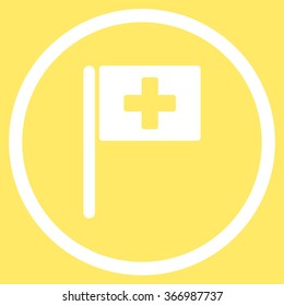 Hospital Flag vector icon. Style is flat circled symbol, white color, rounded angles, yellow background.