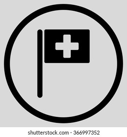 Hospital Flag vector icon. Style is flat circled symbol, black color, rounded angles, light gray background.