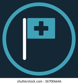 Hospital Flag vector icon. Style is bicolor flat circled symbol, blue and white colors, rounded angles, dark blue background.