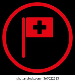Hospital Flag vector icon. Style is flat circled symbol, red color, rounded angles, black background.