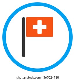 Hospital Flag vector icon. Style is flat circled symbol, orange and blue colors, rounded angles, white background.