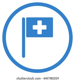 Hospital Flag vector icon. Style is flat circled symbol, cobalt color, rounded angles, white background.