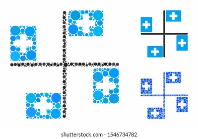 Hospital flags composition of filled circles in various sizes and color tints, based on hospital flags icon. Vector filled circles are combined into blue composition.