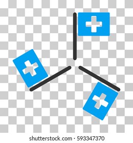 Hospital Flags icon. Vector illustration style is flat iconic bicolor symbol, blue and gray colors, transparent background. Designed for web and software interfaces.
