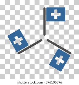 Hospital Flags icon. Vector illustration style is flat iconic bicolor symbol, cobalt and gray colors, transparent background. Designed for web and software interfaces.