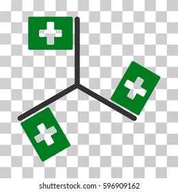 Hospital Flags icon. Vector illustration style is flat iconic bicolor symbol, green and gray colors, transparent background. Designed for web and software interfaces.