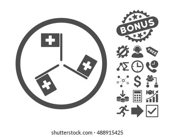 Hospital Flags pictograph with bonus elements. Vector illustration style is flat iconic symbols, gray color, white background.