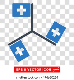 Hospital Flags round icon. Vector EPS illustration style is flat iconic bicolor symbol, smooth blue colors, transparent background.