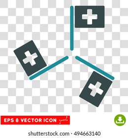 Hospital Flags round icon. Vector EPS illustration style is flat iconic bicolor symbol, soft blue colors, transparent background.