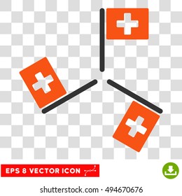 Hospital Flags round icon. Vector EPS illustration style is flat iconic bicolor symbol, orange and gray colors, transparent background.