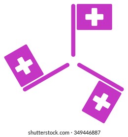 Hospital Flags vector icon. Style is flat symbol, violet color, rounded angles, white background.