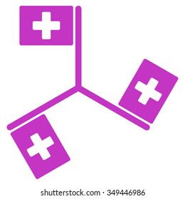 Hospital Flags vector icon. Style is flat symbol, violet color, rounded angles, white background.