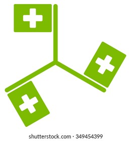 Hospital Flags vector icon. Style is flat symbol, eco green color, rounded angles, white background.