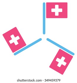 Hospital Flags vector icon. Style is bicolor flat symbol, pink and blue colors, rounded angles, white background.