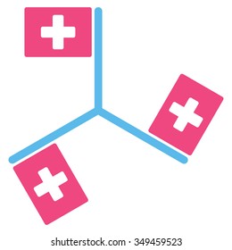 Hospital Flags vector icon. Style is bicolor flat symbol, pink and blue colors, rounded angles, white background.