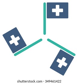 Hospital Flags vector icon. Style is bicolor flat symbol, cobalt and cyan colors, rounded angles, white background.