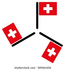 Hospital Flags vector icon. Style is bicolor flat symbol, intensive red and black colors, rounded angles, white background.