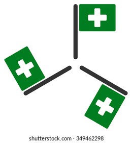 Hospital Flags vector icon. Style is bicolor flat symbol, green and gray colors, rounded angles, white background.