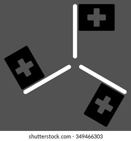 Hospital Flags vector icon. Style is bicolor flat symbol, black and white colors, rounded angles, gray background.