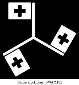 Hospital Flags vector icon. Style is flat symbol, white color, rounded angles, black background.