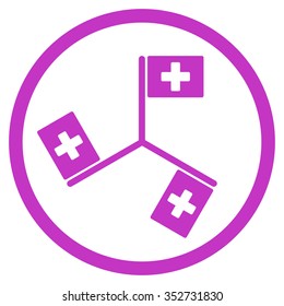 Hospital Flags vector icon. Style is flat circled symbol, violet color, rounded angles, white background.